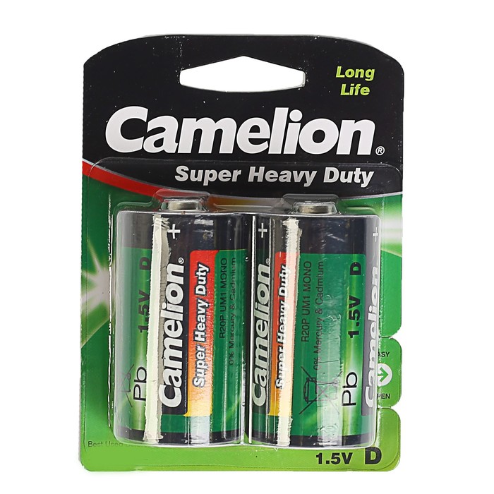 Батарейка солевая Camelion R20-2BL (R20P-BP2G), 1.5В, блистер, 2 шт.