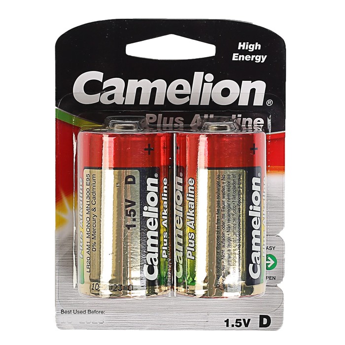 Батарейка алкалиновая Camelion LR20-2BL (LR20-BP2), 1.5В, блистер, 2 шт.