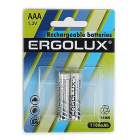 Аккумулятор Ergolux, AAA, Ni-Mh, HR03-2BL (NH-AAA1100BP2), 1.2В, 1100 мАч, блистер, 2 шт. Ош
