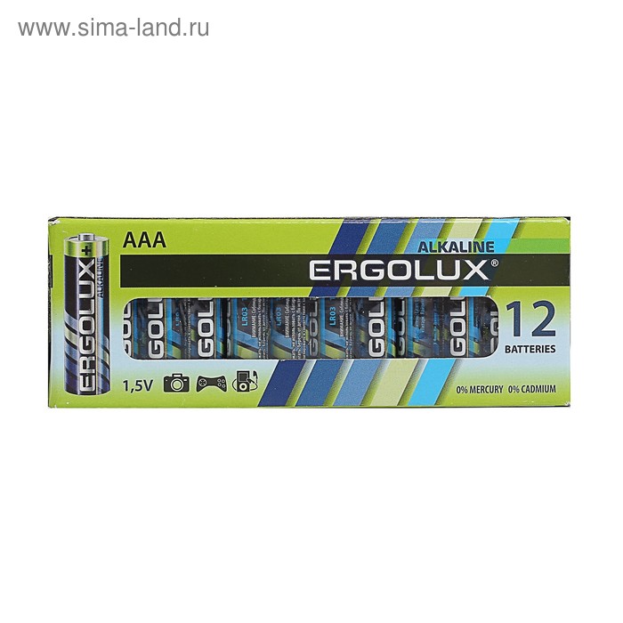 Батарейка алкалиновая Ergolux, AAA, LR03-12BOX (LR03 BP-12), 1.5В, набор 12 шт. ergolux lr6 alkaline bp 12 батарейка 1 5в ergolux lr6 bp 12 1 шт