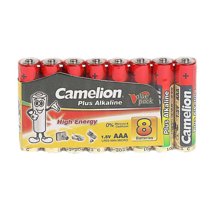 Батарейка алкалиновая Camelion LR03-8S (LR03-SP8), 1.5В, спайка, 8 шт.