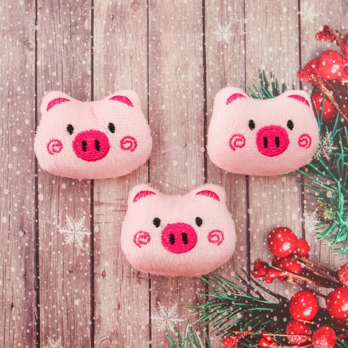 Декор для творчества - мягкая игрушка "Свинка" размер 1 шт 4*5,5*2 см, набор 3 шт