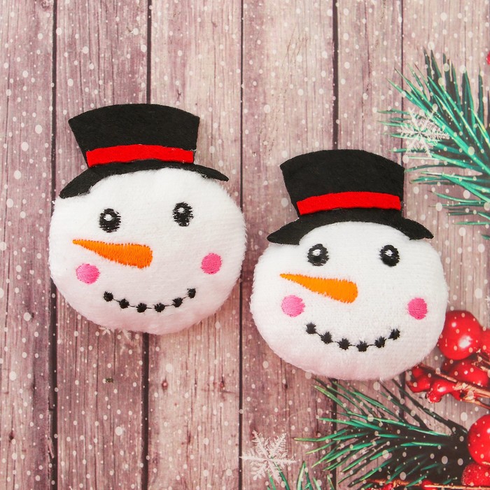 Декор для творчества - мягкая игрушка "Снеговичок" размер 1 шт 7*5,5*2 см, набор 2 шт