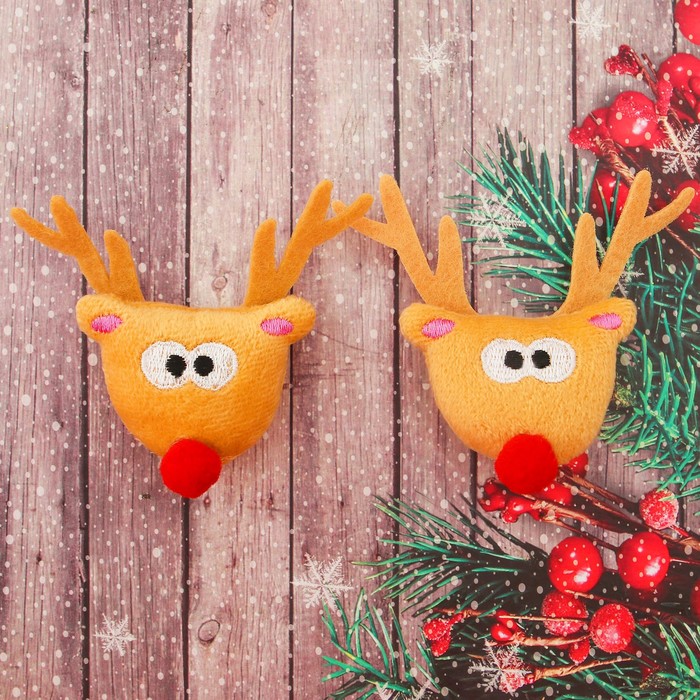Декор для творчества - мягкая игрушка "Новогодний олень" размер 1 шт 8*6*2,5, набор 2 шт