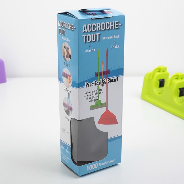 Держатель для швабр и метел с крючками 26х6 см цвет микс