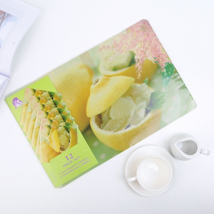 Набор салфеток кухонных "Лимонное лакомство" 6 шт - 42х27 см, 6 шт - 10х10 см