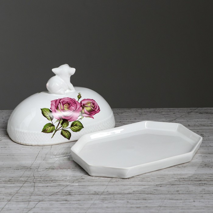 Масленка "Поросенок", рифленая, цветы