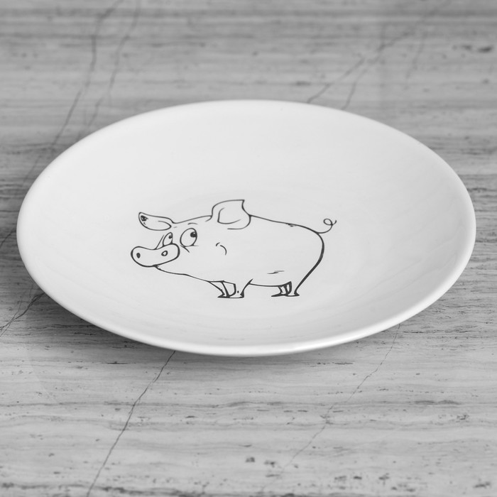 Тарелка плоская "Свинка" 19,5 см белая, микс