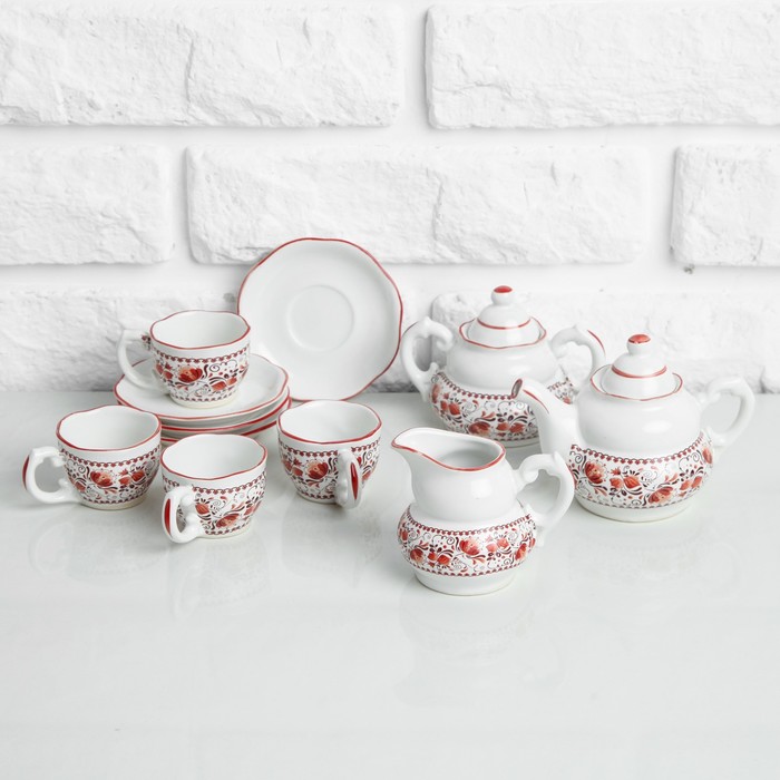 Сервиз игрушечный "Детский", чайник 110 мл, сахарница 110 мл, сливочник 90 мл, чашка 30 мл