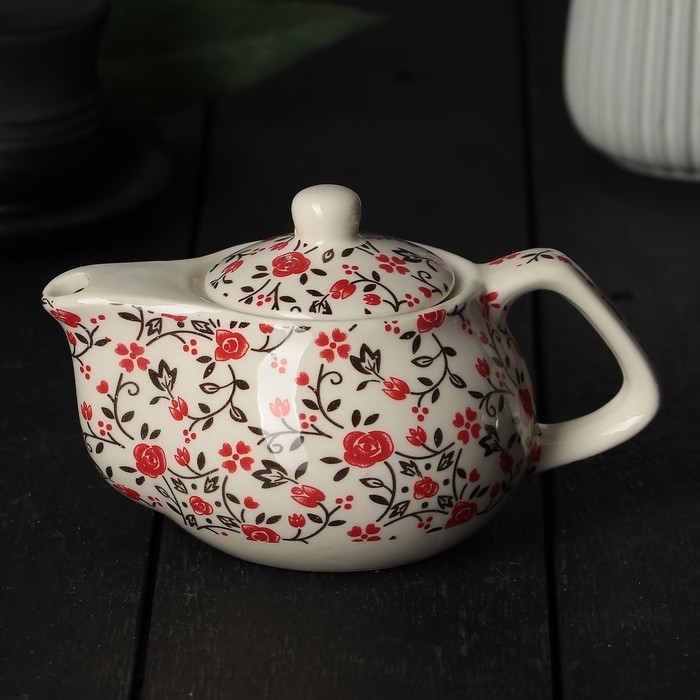 Чайник заварочный 200 мл "Цветочные мотивы", с металлическим ситом, цвет красный