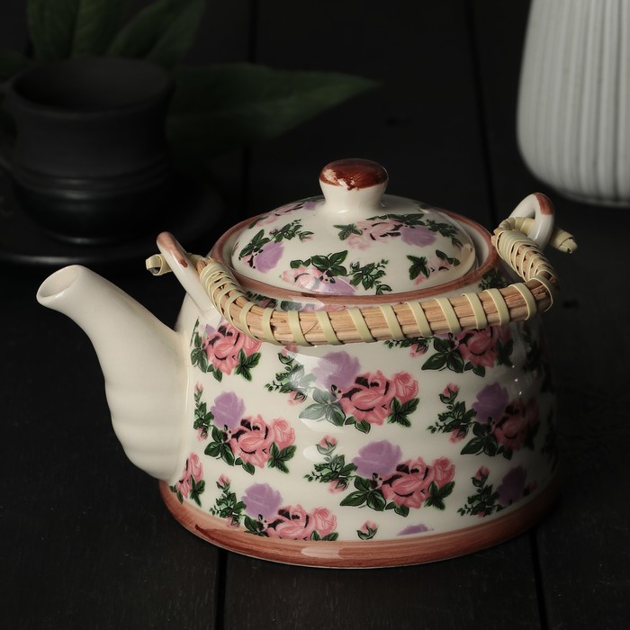 Чайник заварочный 600 мл "Розовый букет", с металлическим ситом
