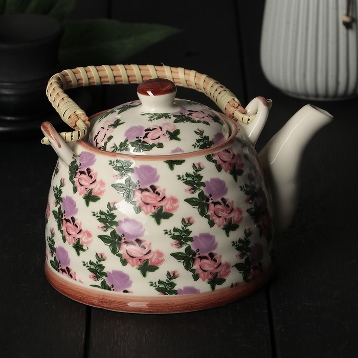 Чайник заварочный 600 мл "Розовый букет", с металлическим ситом
