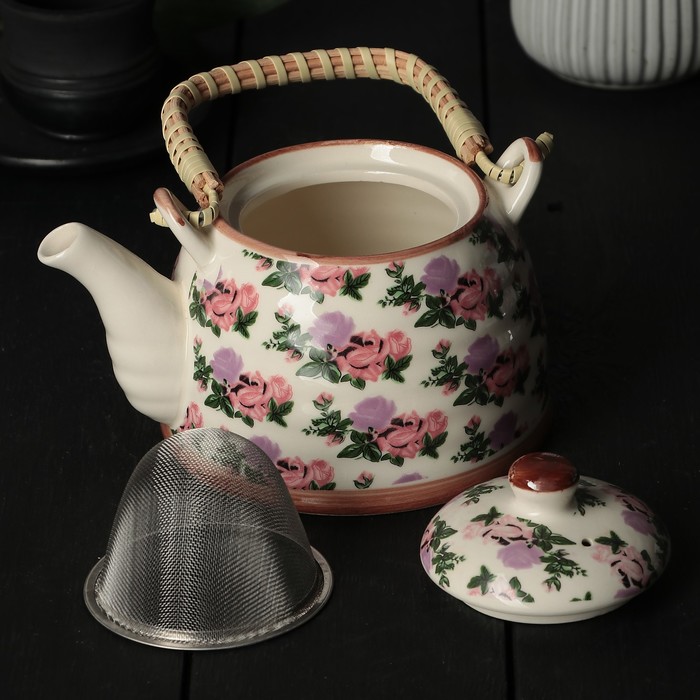 Чайник заварочный 600 мл "Розовый букет", с металлическим ситом