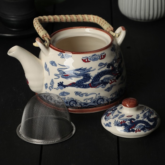 Чайник заварочный 600 мл "Синий дракон", с металлическим ситом