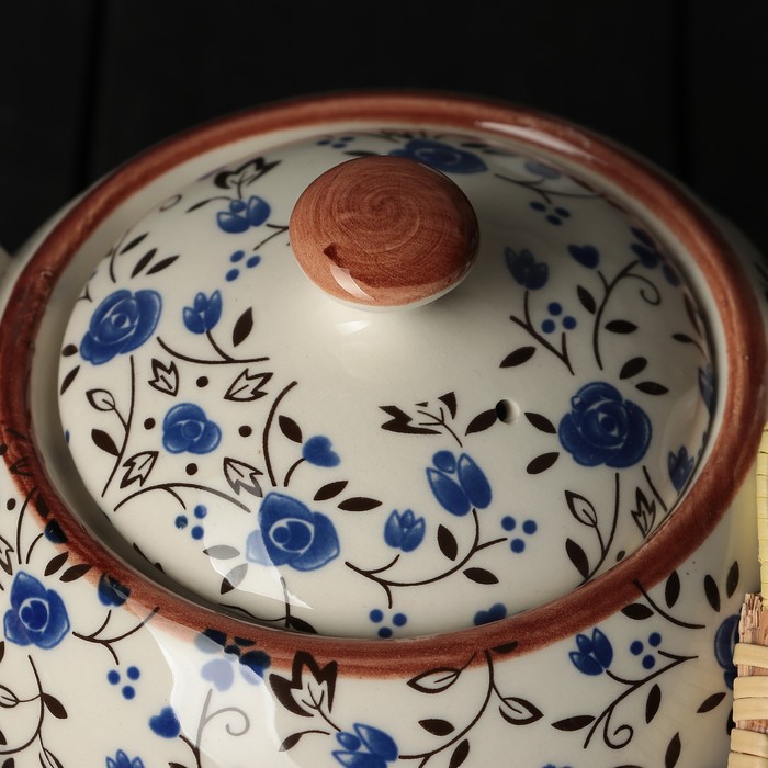 Чайник заварочный 900 мл "Виньетки", с металлическим ситом, цвет синий