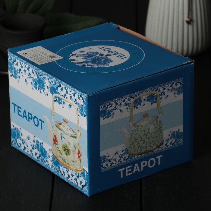 Чайник заварочный 900 мл "Виньетки", с металлическим ситом, цвет синий