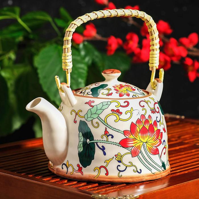 Чайник керамический заварочный с металлическим ситом «Лотос», 900 мл чайник керамический заварочный цветение роз 400 мл с металлическим ситом