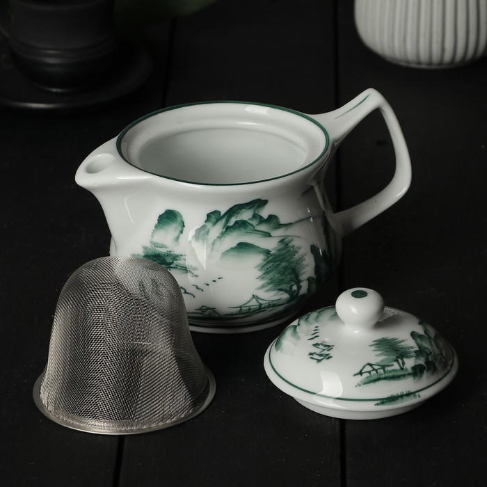 Чайник заварочный 350 мл "В горах", с металлическим ситом, цвет зеленый