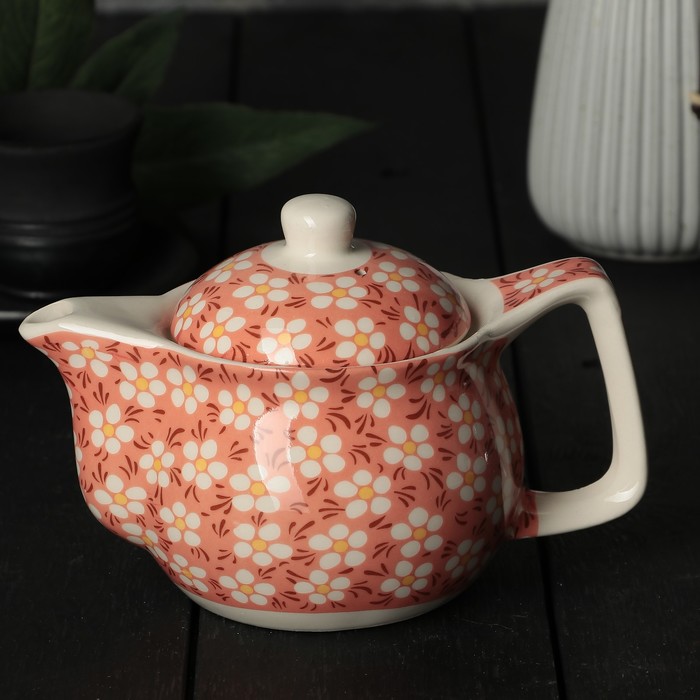 Чайник заварочный 350 мл "Весеннее цветение", с металлическим ситом, цвет оранжевый