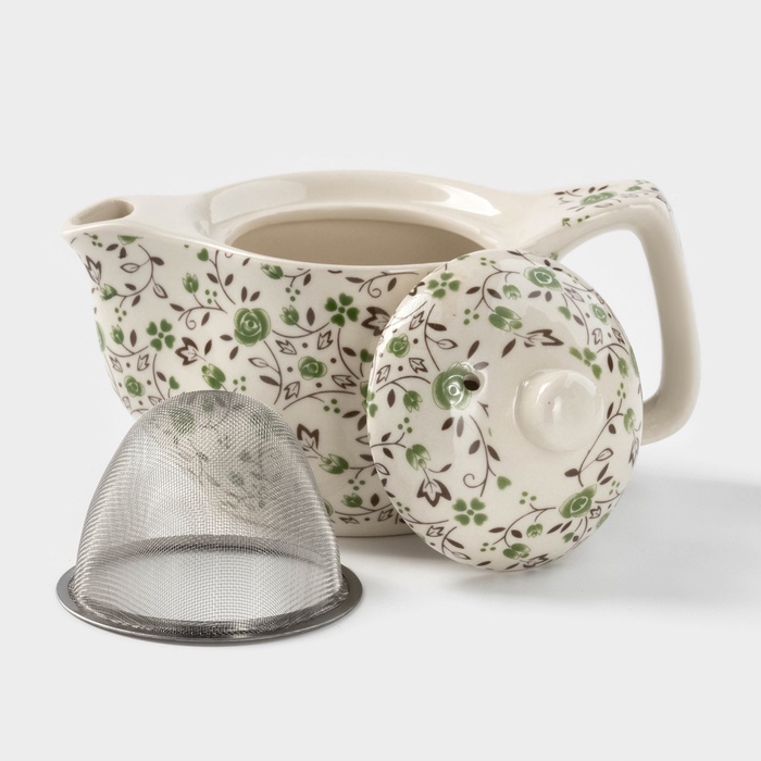 Чайник заварочный 350 мл "Виньетки", с металлическим ситом, цвет зеленый