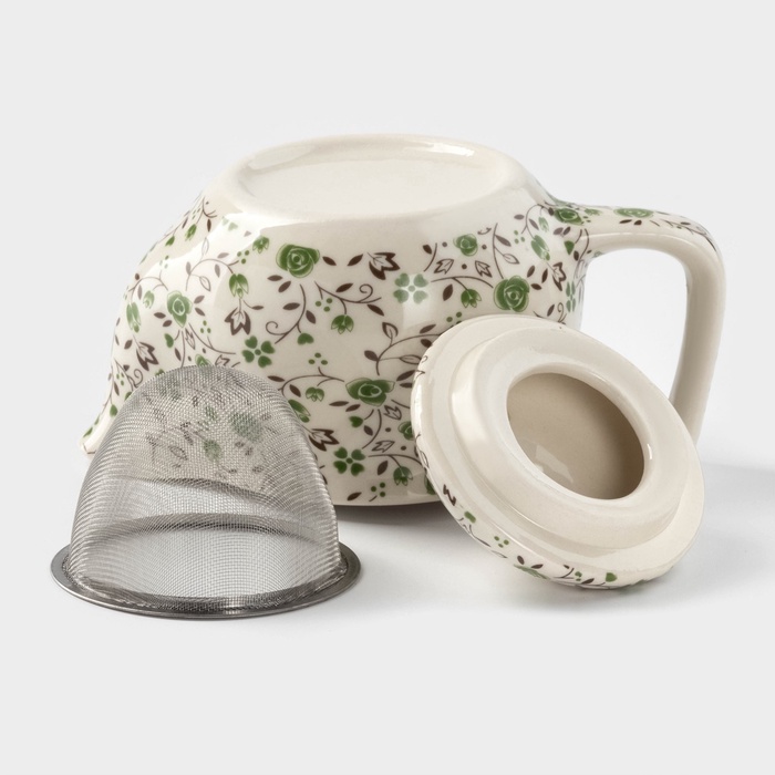 Чайник заварочный 350 мл "Виньетки", с металлическим ситом, цвет зеленый