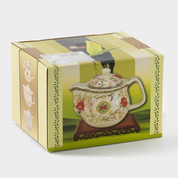 Чайник заварочный 350 мл "Виньетки", с металлическим ситом, цвет зеленый