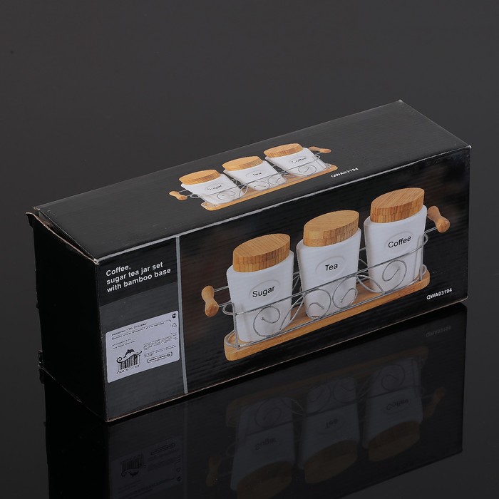 Набор банок для сыпучих продуктов "Эстет", 3 шт, на деревянной подставке