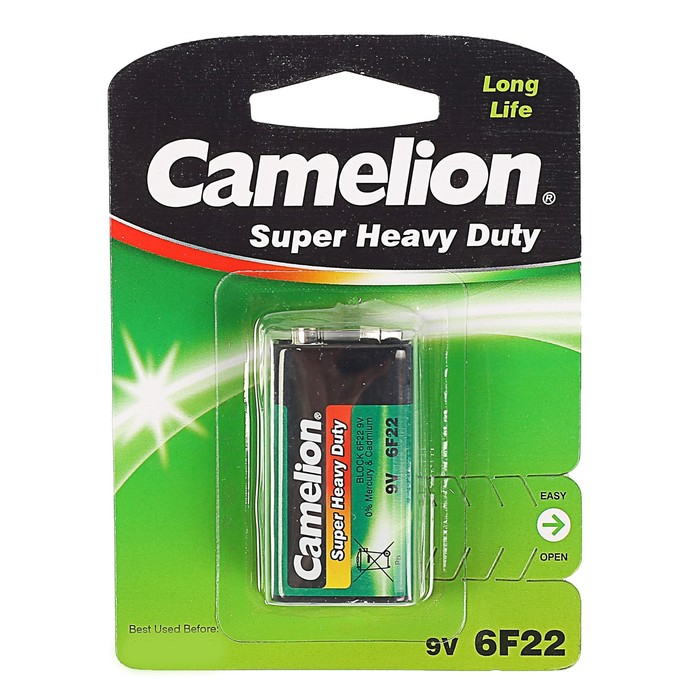 Батарейка солевая Camelion 6F22-1BL (6F22-BP1G), 9В, крона, блистер, 1 шт.