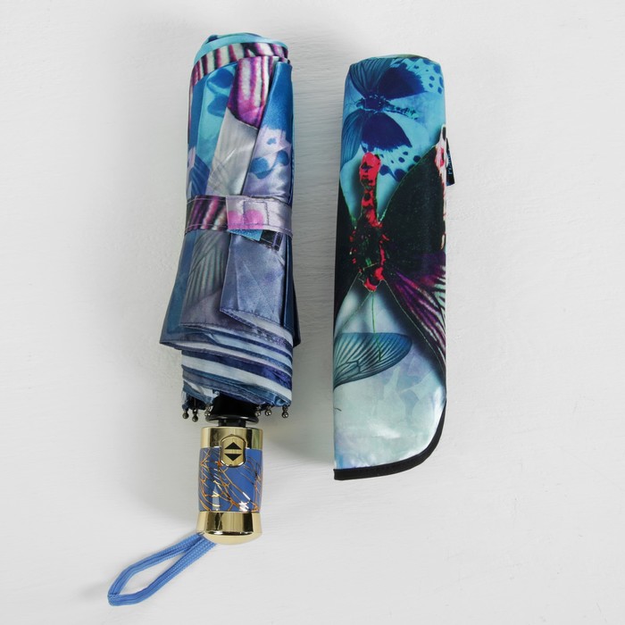 Зонт автоматический "Бабочки", R=51см, цвет синий