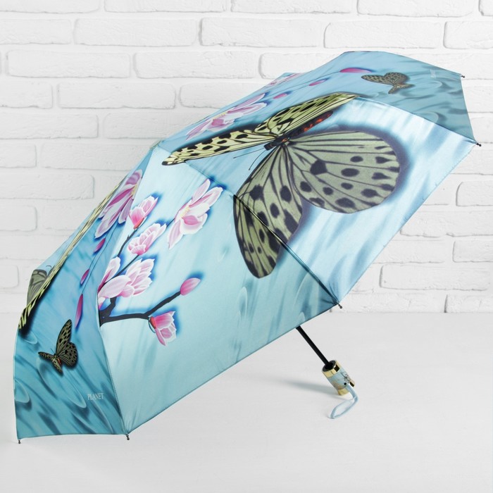 Зонт автоматический "Бабочки", R=51см, цвет голубой
