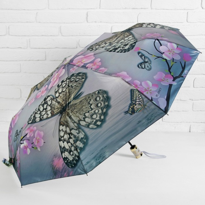 Зонт автоматический "Бабочки", R=51см, цвет серый