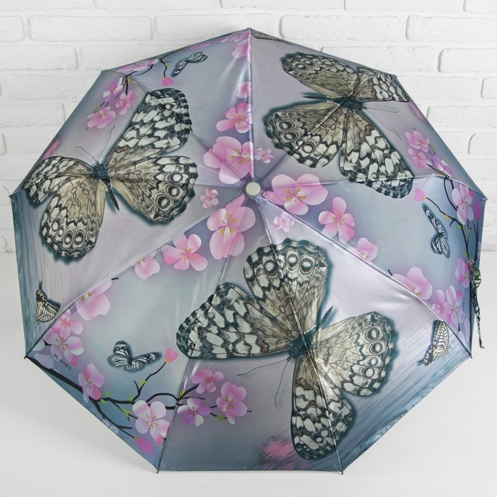 Зонт автоматический "Бабочки", R=51см, цвет серый