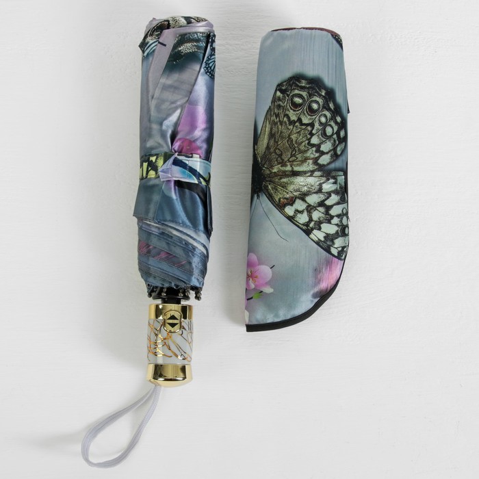 Зонт автоматический "Бабочки", R=51см, цвет серый