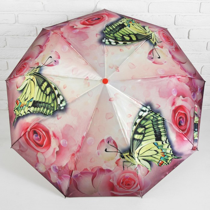 Зонт автоматический "Бабочки", R=51см, цвет розовый