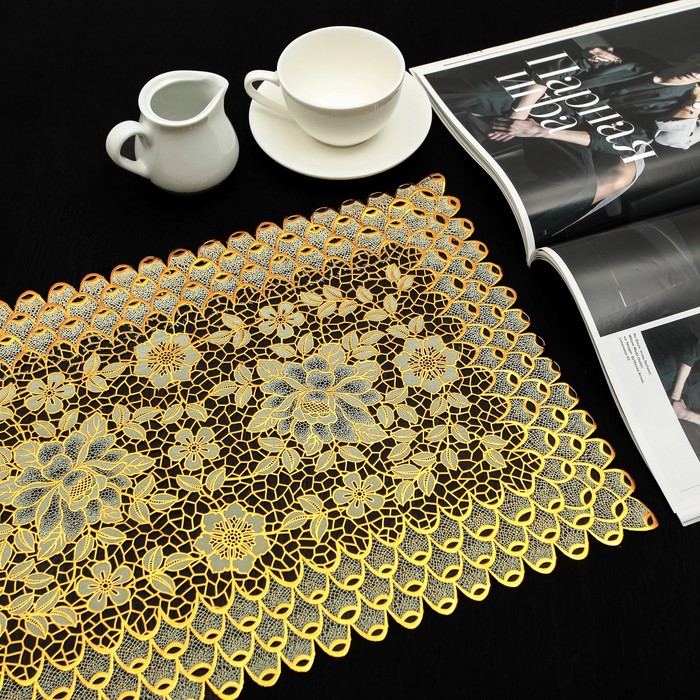 Салфетка ажурная ПВХ 45х30 см "Пионы" золото