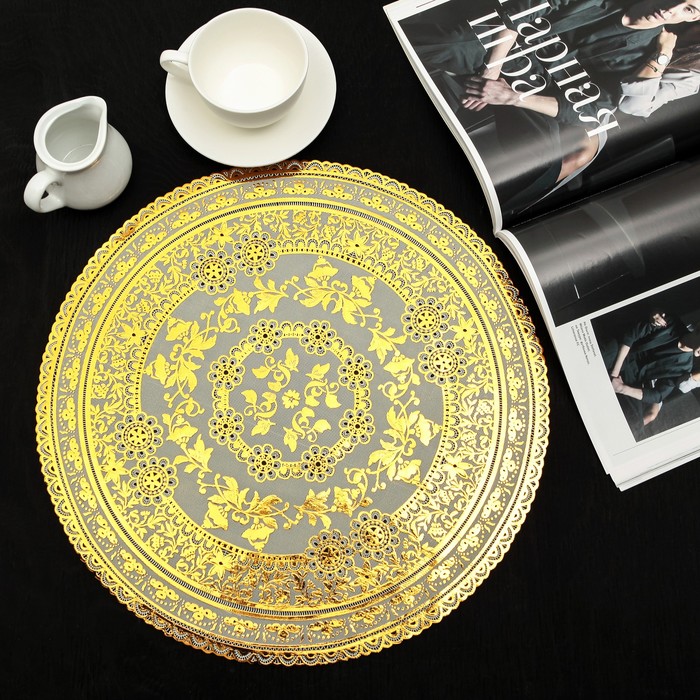 Салфетка ажурная ПВХ 38 см "Лепестки", цвет золото