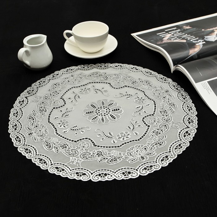 Салфетка ажурная ПВХ 38 см "Одри", цвет серебро