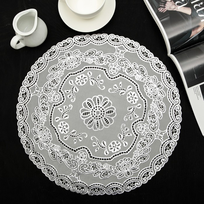 Салфетка ажурная ПВХ 38 см "Одри", цвет серебро