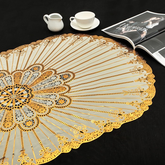 Салфетка ажурная ПВХ 100х60 см "Лучи", цвет золото