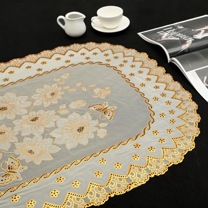 Салфетка ажурная ПВХ 100х60 см "Букет", цвет золото