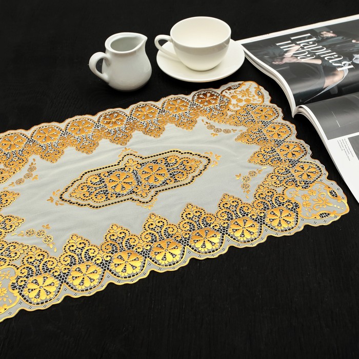 Салфетка ажурная ПВХ 45х30 см "Мороз", цвет золото
