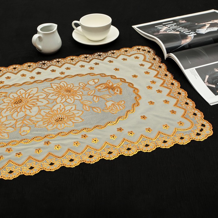 Салфетка ажурная ПВХ 84х40 см "Букет", цвет золото
