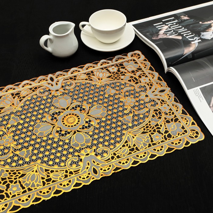 Салфетка ажурная ПВХ 45х30 см, цвет золото