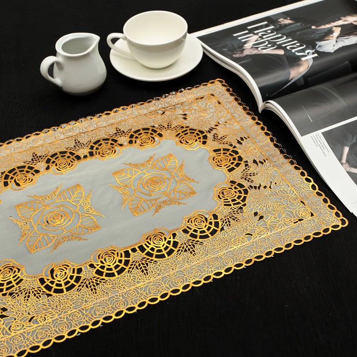 Салфетка ажурная ПВХ 45х30 см "Розы", цвет золото