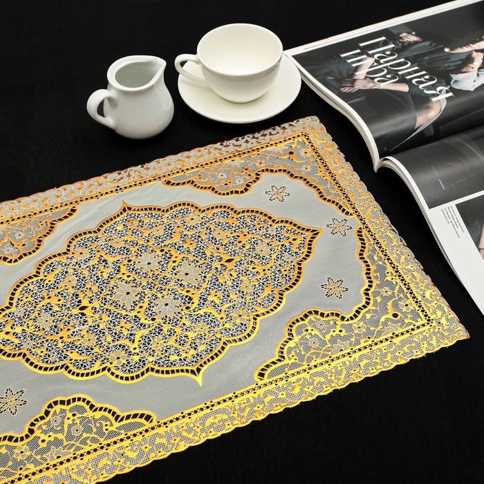 Салфетка ажурная ПВХ 45х30 см "Индия", цвет золото
