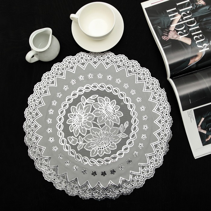 Салфетка ажурная 38 см ПВХ, цвет серебро