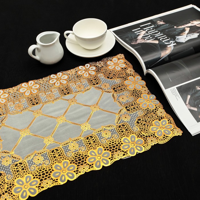 Салфетка ажурная ПВХ 45х30 см, цвет золото