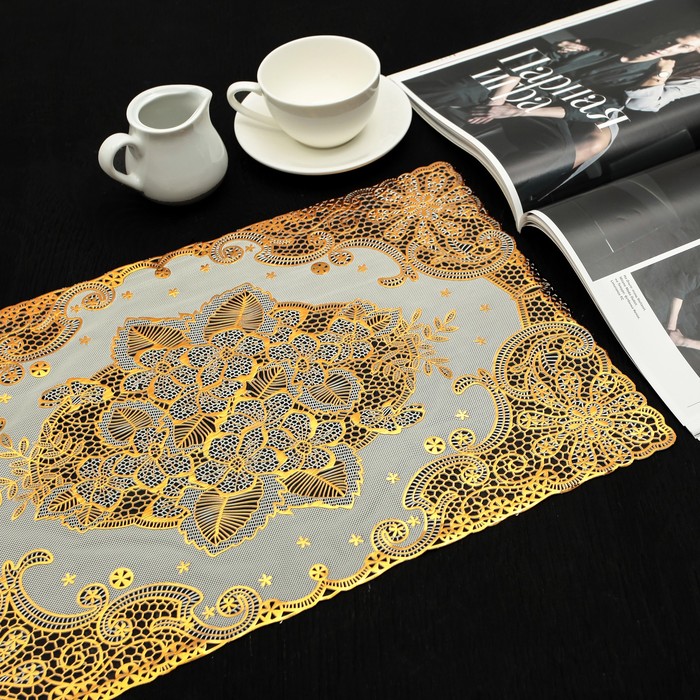 Салфетка ажурная ПВХ 45х30 см "Кружево", цвет золото