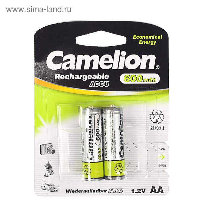 фото Аккумулятор camelion, aa, ni-cd, kr6-2bl (nc-aa600bp2), 1.2в, 600 мач, блистер, 2 шт.