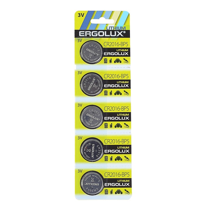 Батарейка литиевая Ergolux CR2016-5BL (CR2016-BP5), 3V, блистер, 5 шт.